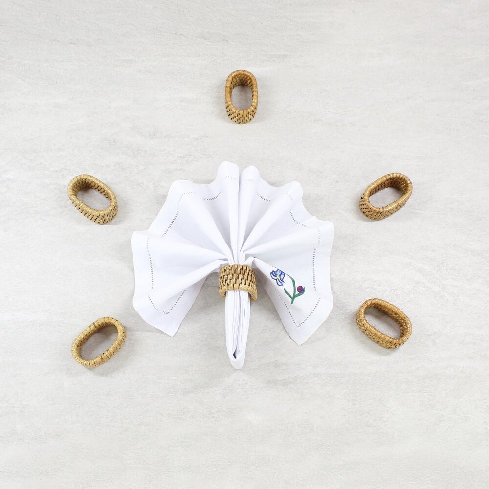 NEW Oval Tight Woven Rattan Napkin Rings – Set of 6 -Natural